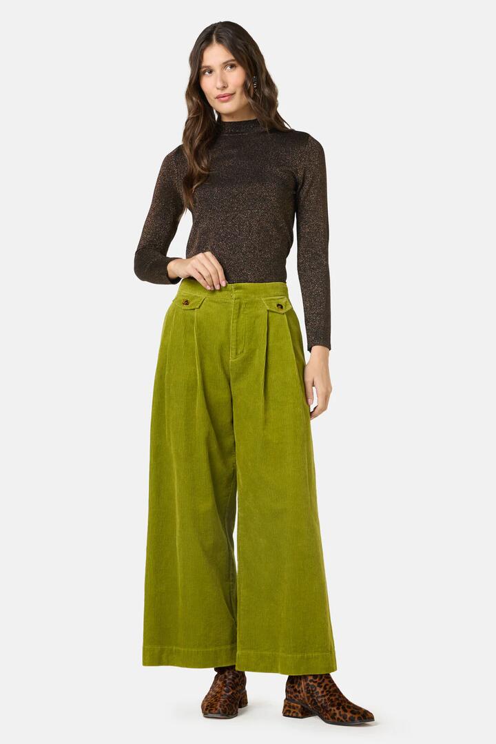 Image of a model wearing Pants. Product name - Emilio Cord Pants in Green colour by brand - Gorman
