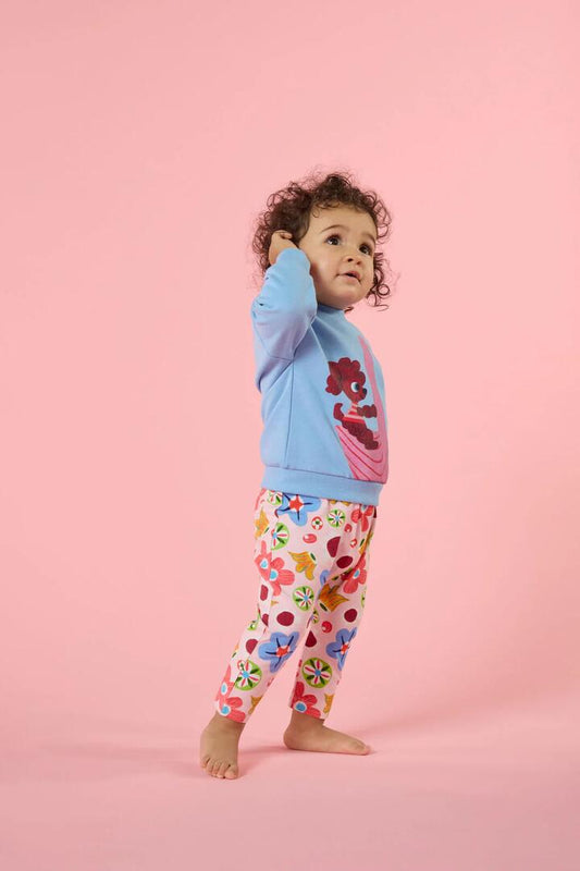 Image of a model wearing Pants. Product name - Spotty Floral Baby Legging in Pink colour by brand - Gorman