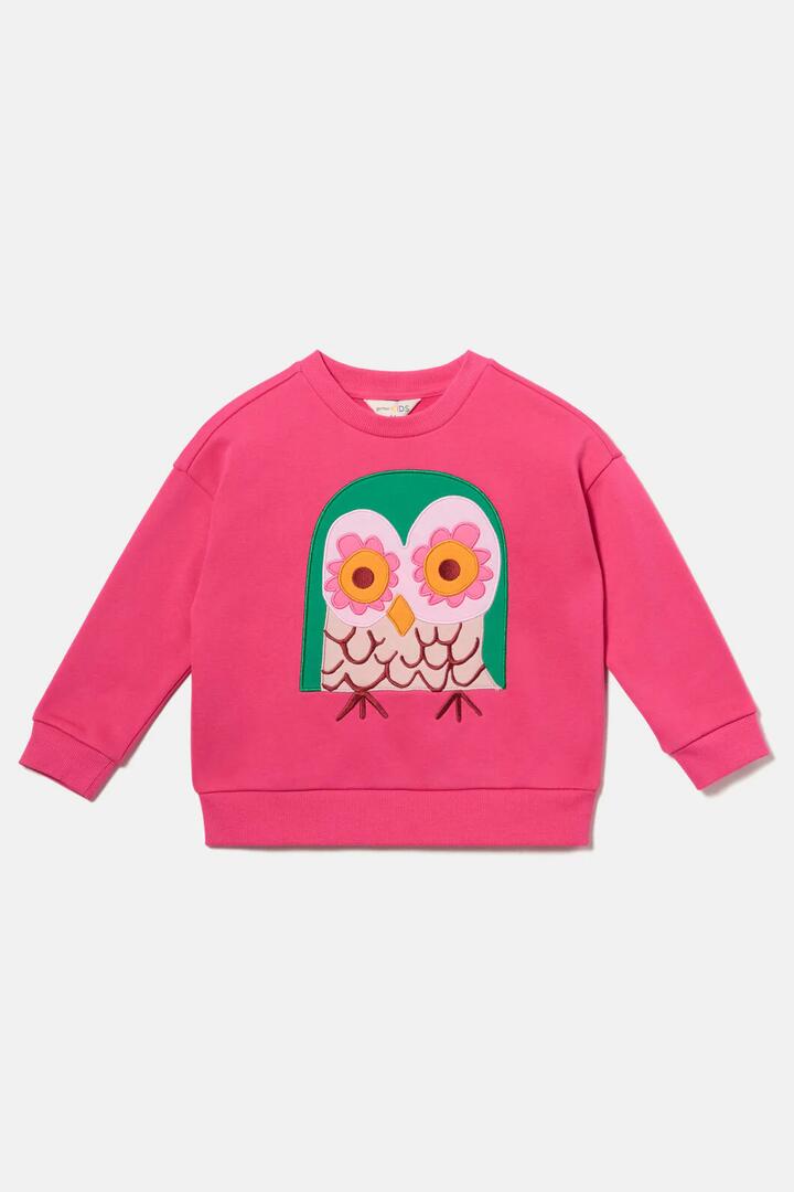 Image of a model wearing Outerwear. Product name - Funky Owl Kids Sweater in Pink colour by brand - Gorman