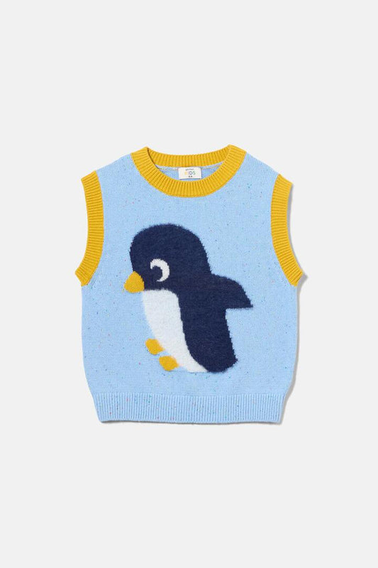 Image of Coats & Jackets. Product name - Fluffy Penguin Kids Knit Vest in Blue colour by brand - Gorman