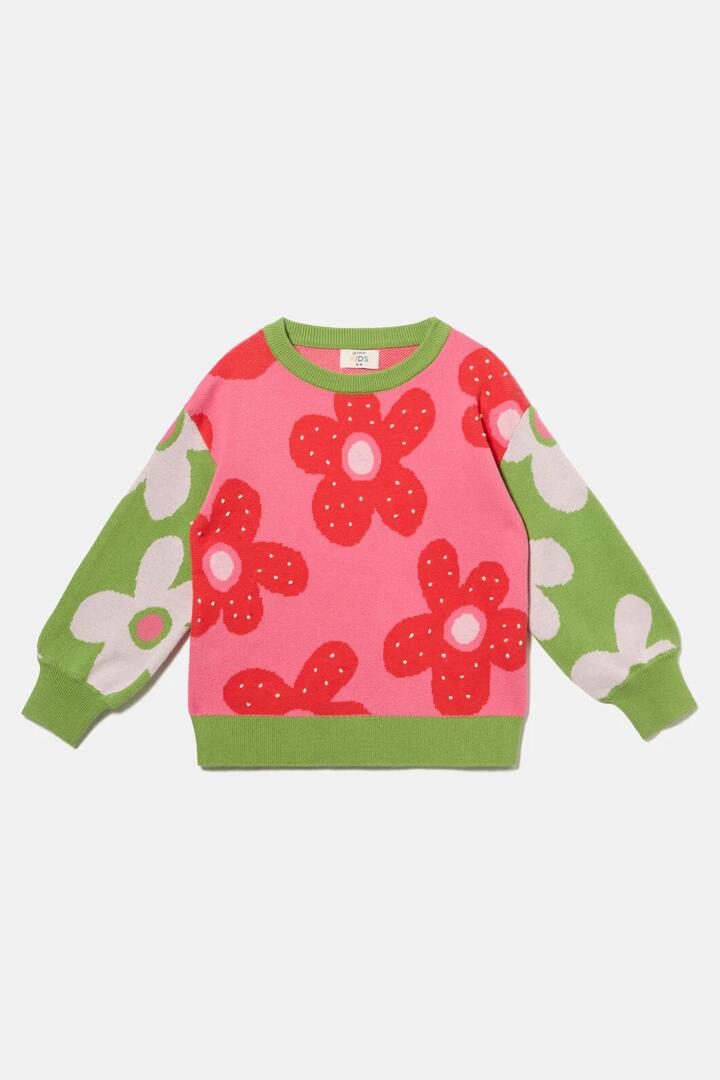 Image of a model wearing Tops. Product name - Spotty Floral Kids Knit Jumper in Multi colour by brand - Gorman