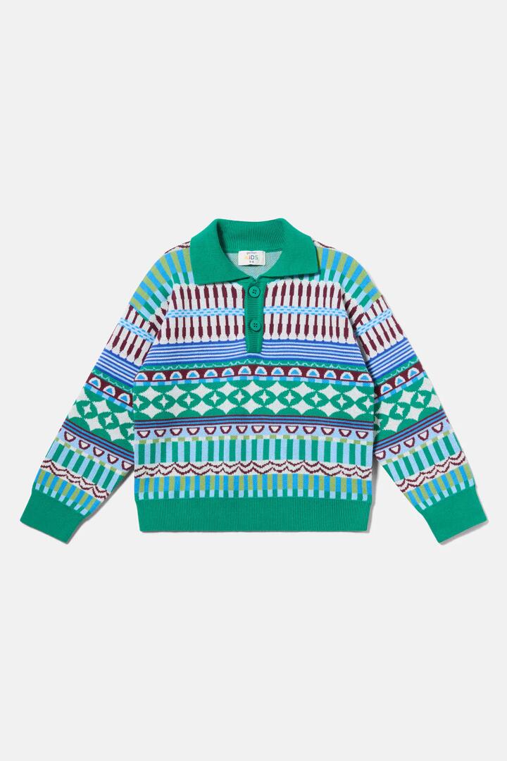 Image of a model wearing Tops. Product name - Abstract Kids Knit Jumper in Blue colour by brand - Gorman