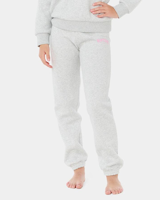 Image of a model wearing Pants. Product name - Rip Curl Girls 8-16 Varsity Track Pants Light Grey Marle in Light Grey Marle colour by brand - Rip Curl