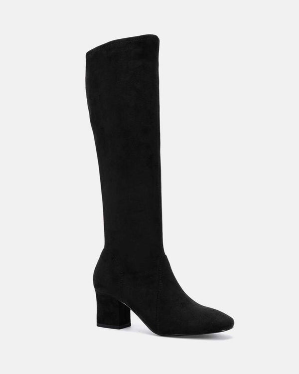 Image of Boots. Product name - Dashiell Black Suede Vegan Boots in Black colour by brand - Novo