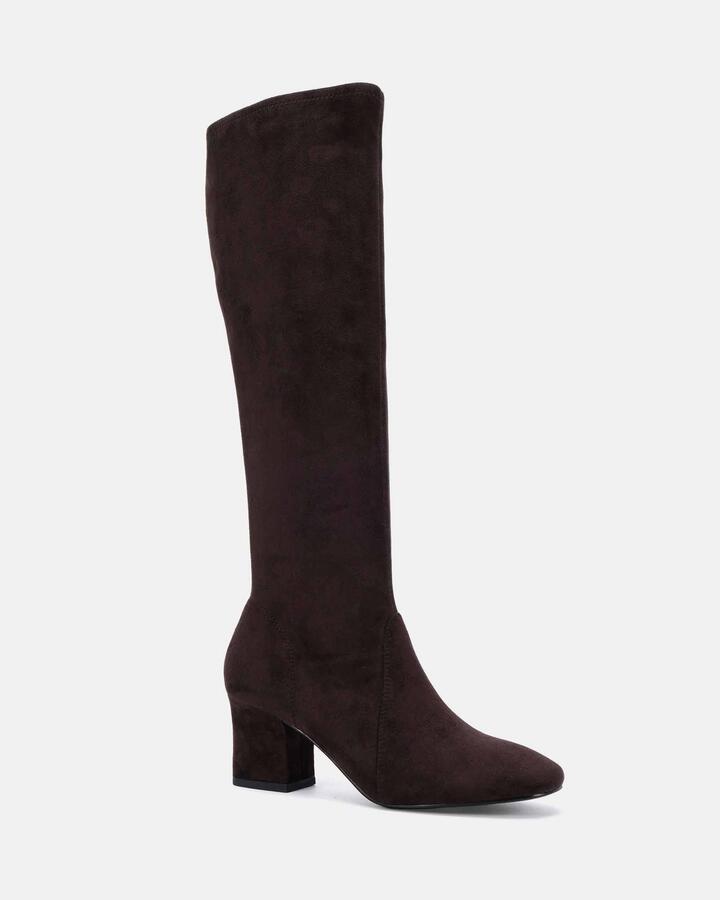 Image of Boots. Product name - Dashiell Espresso Suede Vegan Boots in Espresso Suede colour by brand - Novo