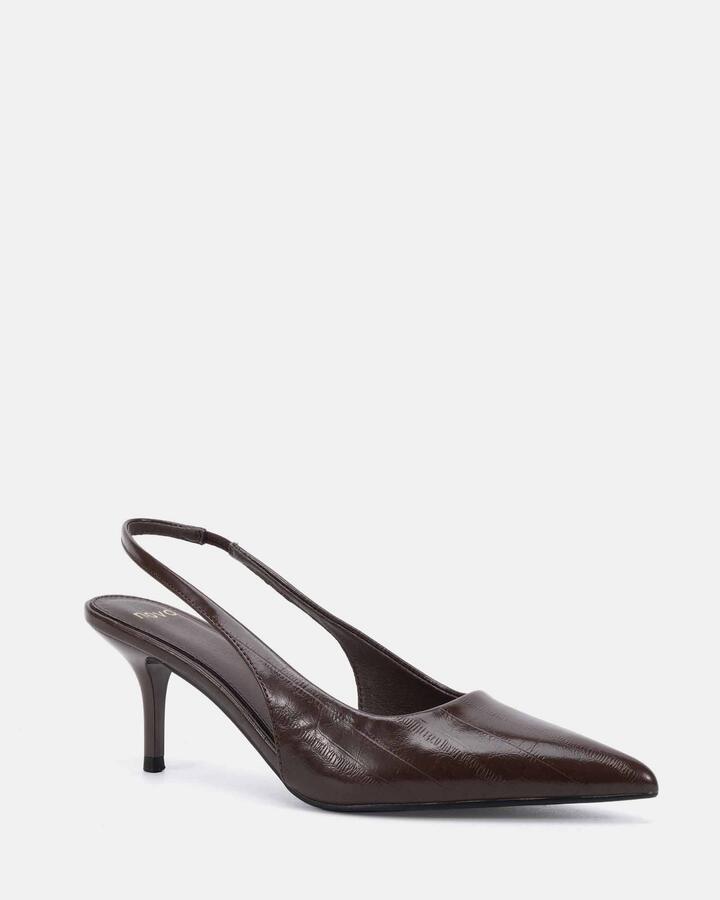 Image of Heels. Product name - Irvin Espresso Vegan Heels in Espresso colour by brand - Novo