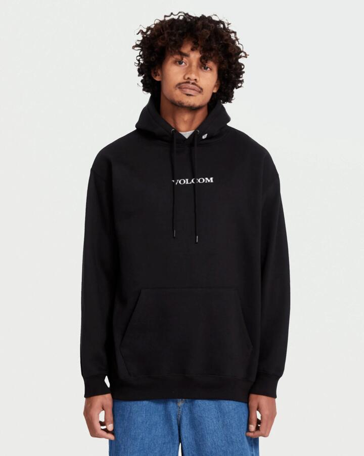 Image of a model wearing Outerwear. Product name - Volcom Mens Volcom Stone Pullover Hoodie Black in Black colour by brand - Volcom