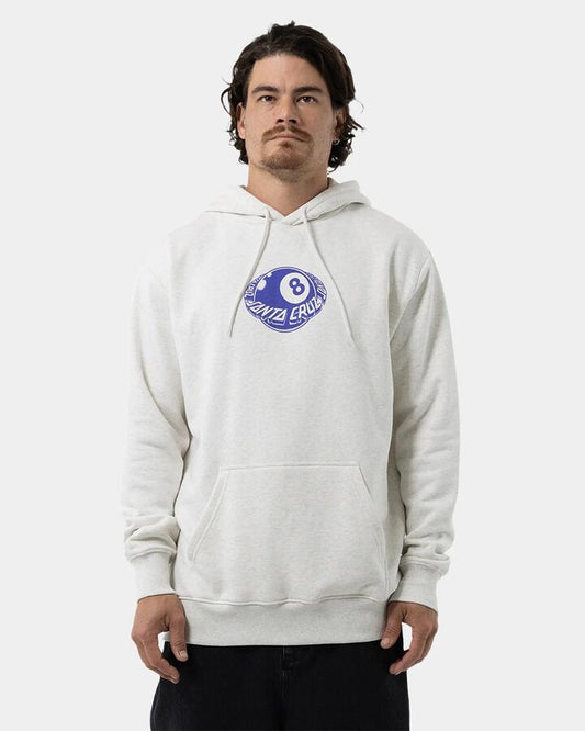 Image of a model wearing Outerwear. Product name - Santa Cruz Mens Winkowski Eighth Planet Front Pullover Hoodie White Marle in White Marle colour by brand - Santa Cruz