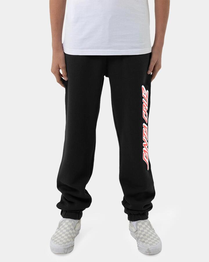 Image of a model wearing Pants. Product name - Santa Cruz Boys 8-14 Classic Strip Track Pants Black in Black colour by brand - Santa Cruz
