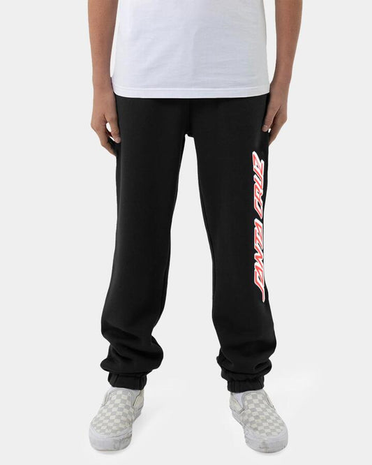 Image of a model wearing Pants. Product name - Santa Cruz Boys 8-14 Classic Strip Track Pants Black in Black colour by brand - Santa Cruz