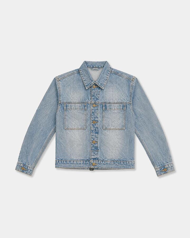Image of Coats & Jackets. Product name - Thrills Womens Bailey Denim Jacket Dirty Crinkle Blue in Dirty Crinkle Blue colour by brand - Thrills