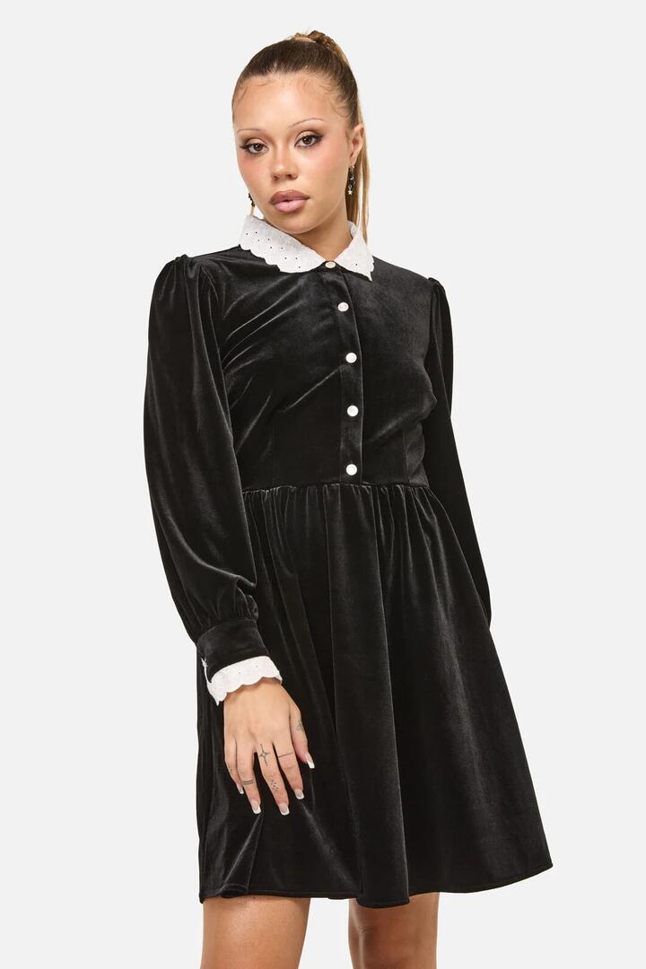 Image of Dresses. Productname: Mabel Velvet Dress in Black colour by brand - Dangerfield