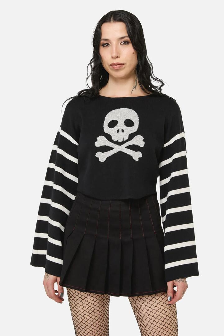 Image of a model wearing Tops. Productname: Bonez Crop Knit in Black colour by brand - Black Friday