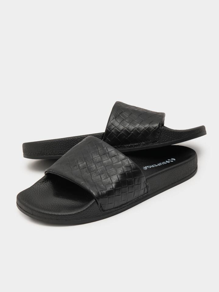 Image of Slippers. Productname: Superga Womens 1908 Woven Leather Slides in 005 Black colour by brand - Superga
