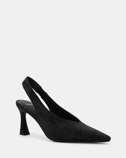 Image of Heels. Product name - Yarden Black Suede Vegan Heels in Black colour by brand - Novo