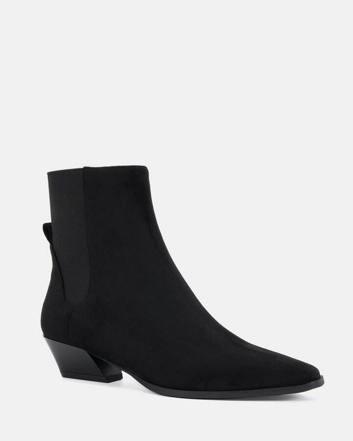 Image of Boots. Product name - Desta Black Suede Vegan Boots in Black colour by brand - Novo
