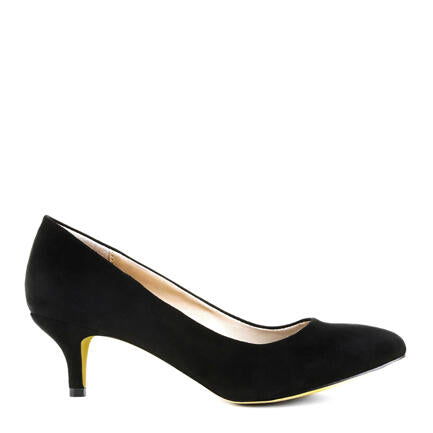 Image of Heels. Product name - Izzy Black Suede Pumps in Black colour by brand - Novo
