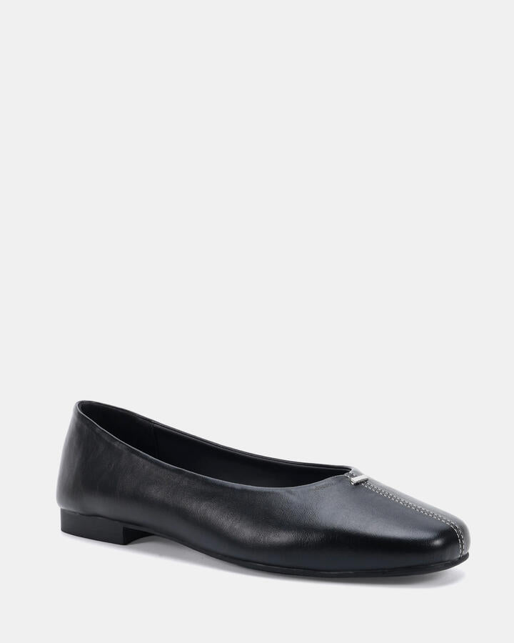 Image of Flats. Product name - Cent Black Smooth Vegan Flats in Black colour by brand - Novo