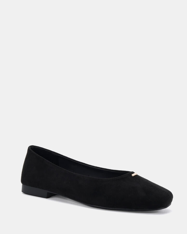 Image of Flats. Product name - Cent Black Suede Vegan Flats in Black colour by brand - Novo