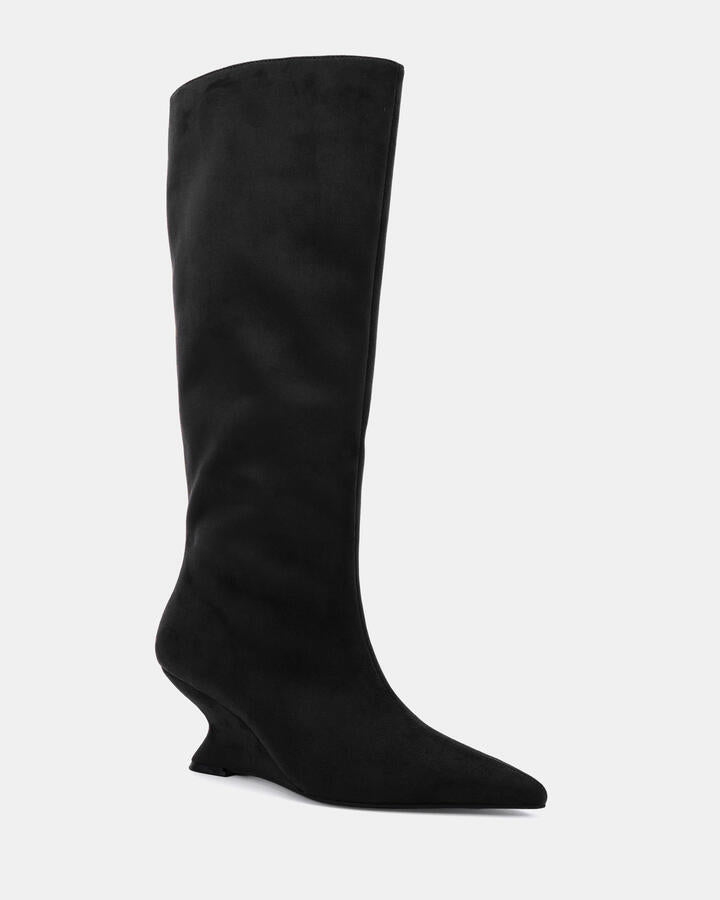 Image of Boots. Product name - Zircon Black Suede Vegan Boots in Black colour by brand - Novo