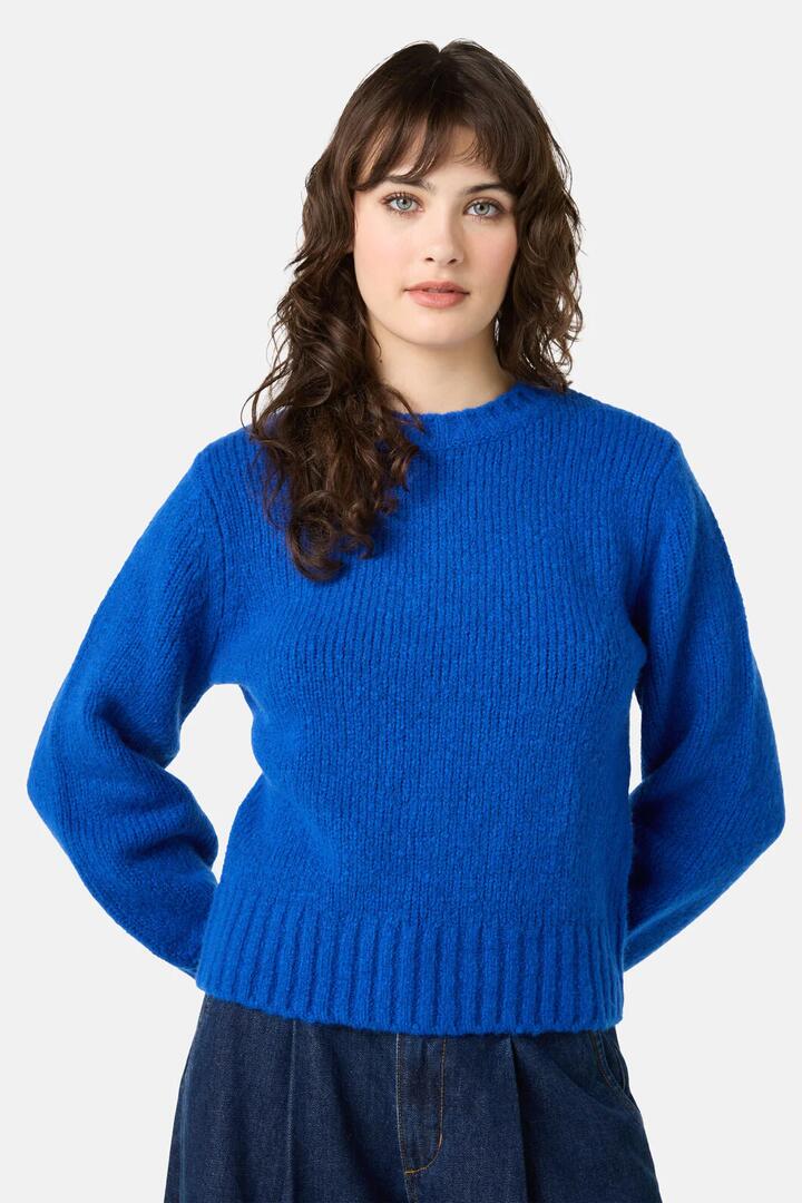 Image of a model wearing Outerwear. Product name - Katie Jumper in Blue colour by brand - Gorman