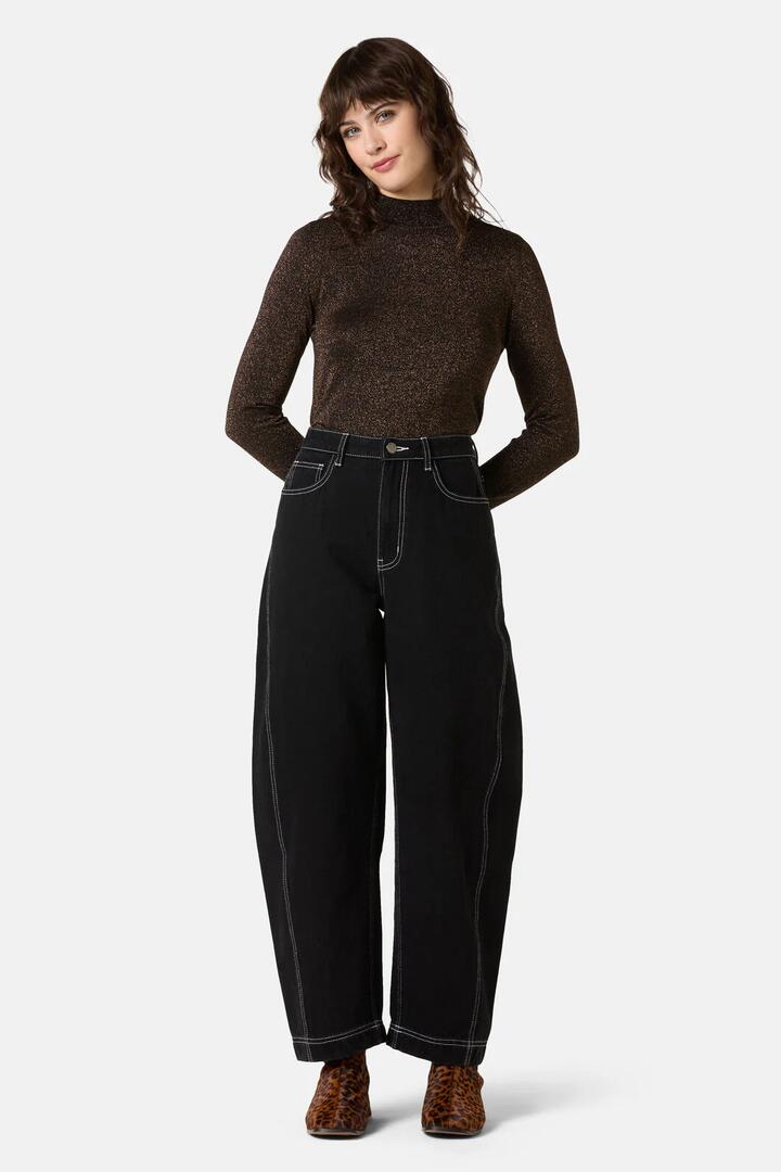 Image of Jeans. Product name - Orla Barrel Jean in Black colour by brand - Gorman