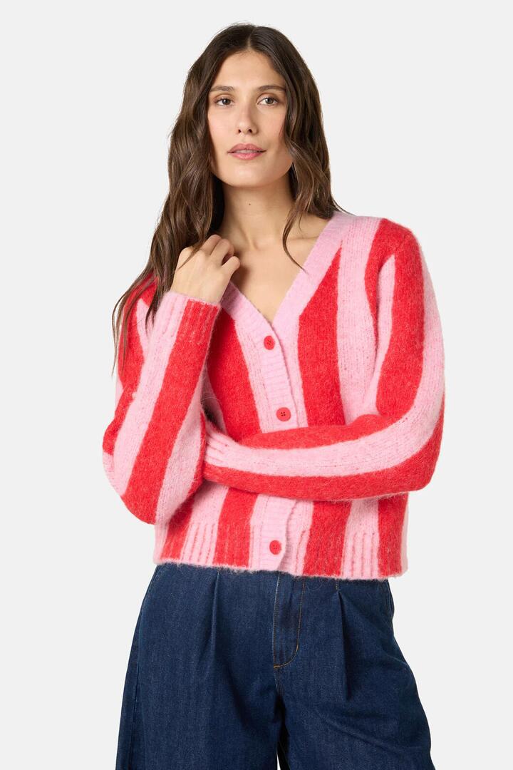 Image of Cardigans. Product name - Stripe City Cardigan in Red colour by brand - Gorman
