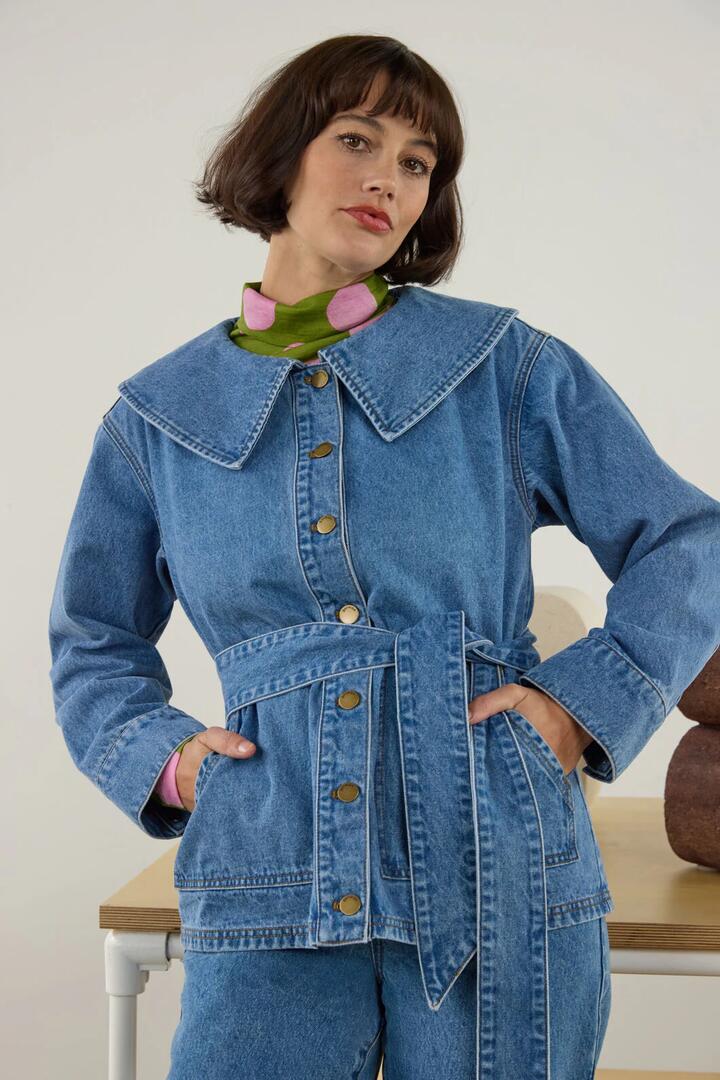 Image of Coats & Jackets. Product name - Henry Collar Denim Jacket in Denim colour by brand - Gorman