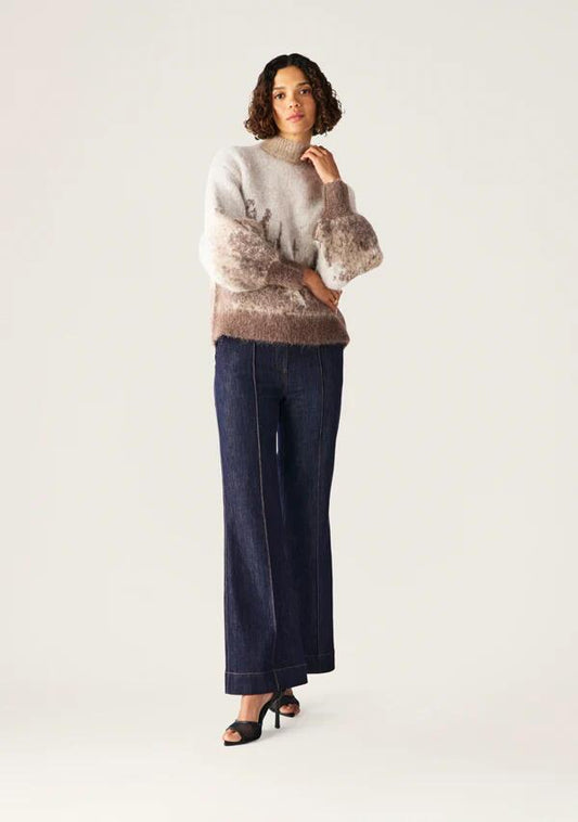 Image of a model wearing Outerwear. Productname: Colette Knit Jumper in Mocha colour by brand - MOS The Label