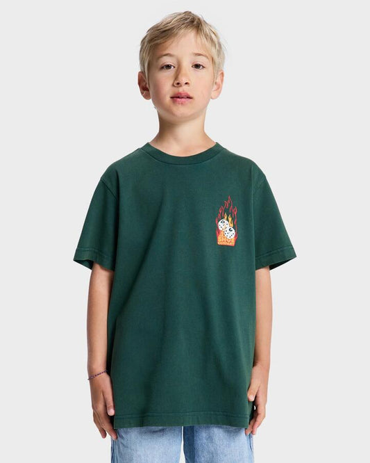 Image of T-Shirts. Product name - DC Shoes Boys 10-16 Burning Dice T-Shirt Ponderosa Pine in Ponderosa Pine colour by brand - DC Shoes