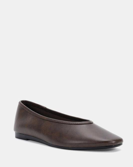 Image of Flats. Product name - Cubic Espresso Vintage Vegan Flats in Espresso Vintage colour by brand - Novo
