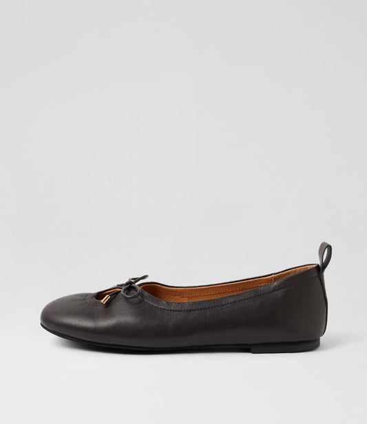 Image of Shoes. Product name - Juuliet Dark Brown Leather Ballet Flats in Dk Brown colour by brand - MOLLINI