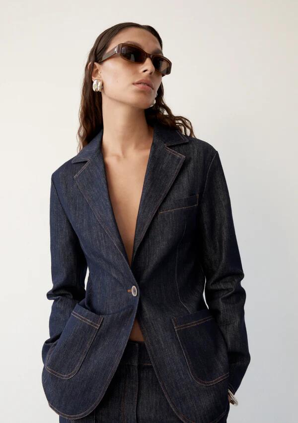 Image of a model wearing Outerwear. Productname: Diana Blazer in Deep Indigo colour by brand - MOS The Label