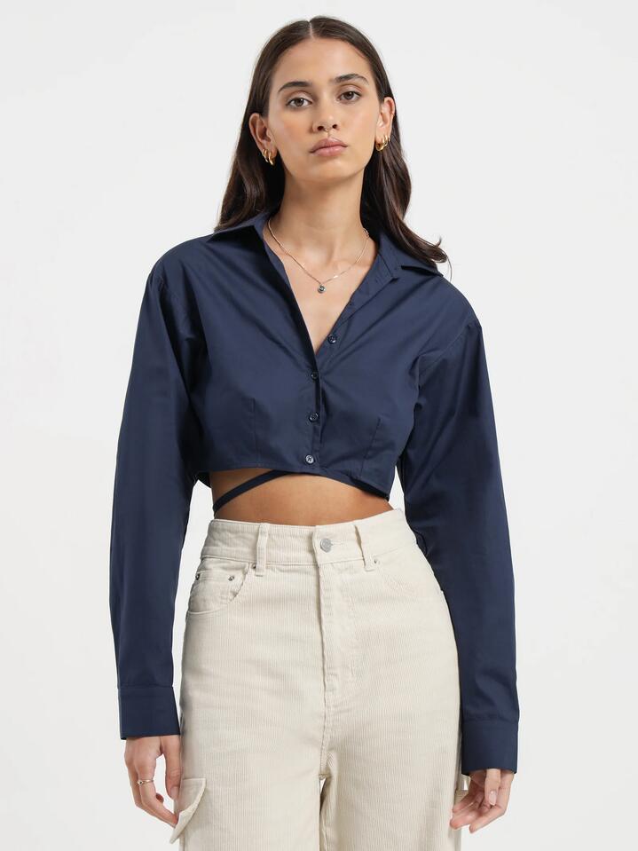 Image of Shirts. Productname: Beyond Her Brylee Tie Shirt in Navy colour by brand - Beyond Her