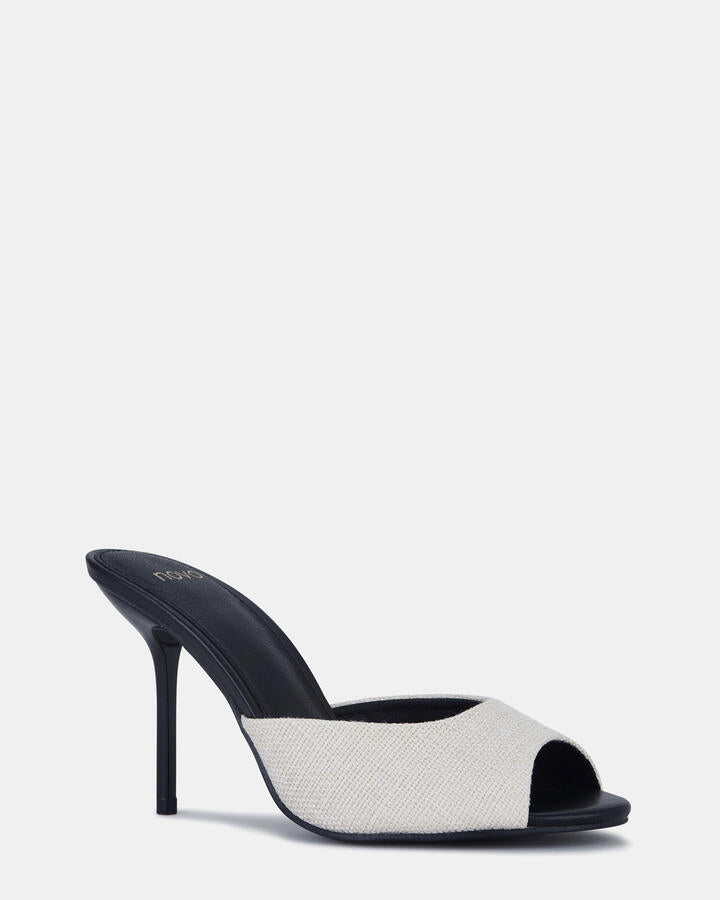 Image of Heels. Product name - Fenix Linen Heels in Neutral colour by brand - Novo