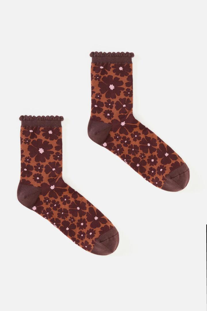 Image of Socks. Productname: Rust Donna Flower Sock in Rust colour by brand - Princess Highway