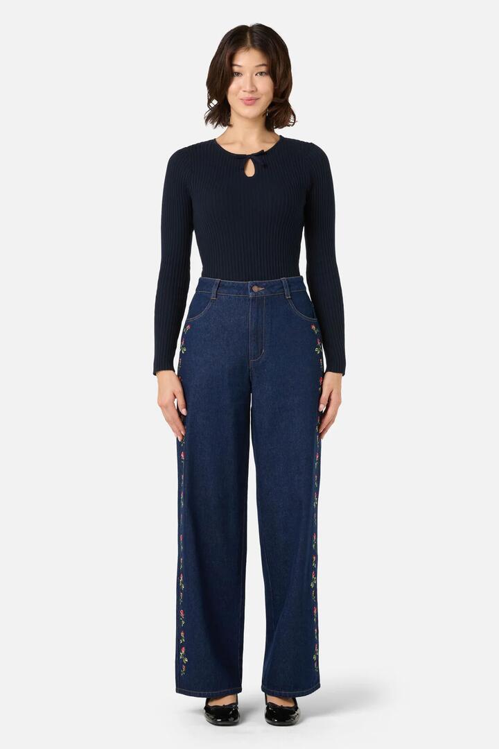 Image of Jeans. Productname: Roses Embroidered Jean in Blue Denim colour by brand - Princess Highway