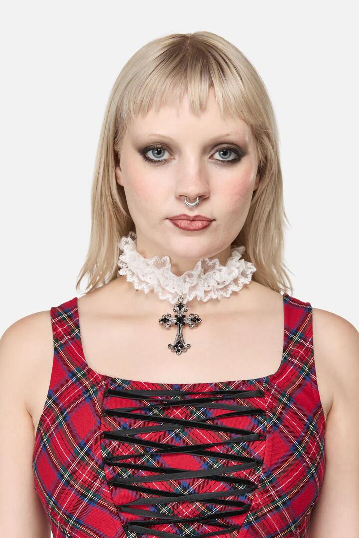 Image of Jewelry. Productname: Ruffle Collar Choker in White colour by brand - Black Friday
