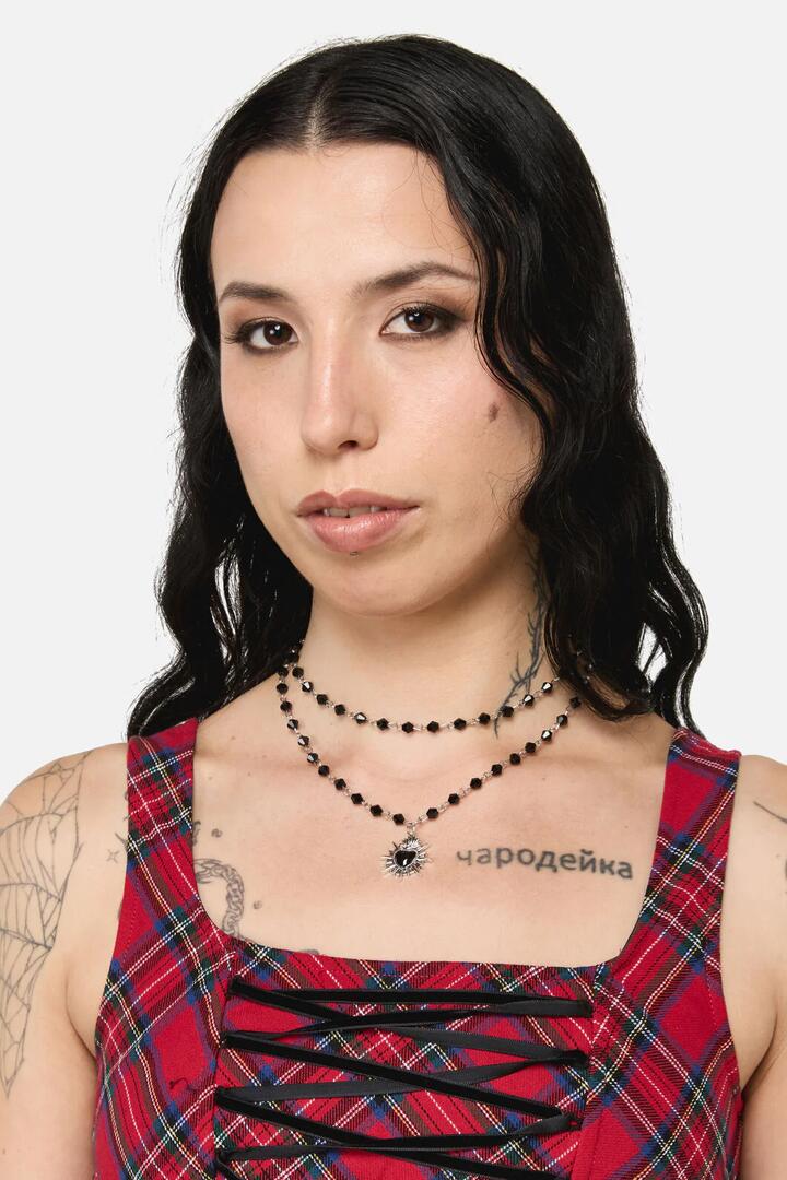 Image of Necklaces. Productname: Sacred Heart Bead Necklace in Silver/Black colour by brand - Black Friday