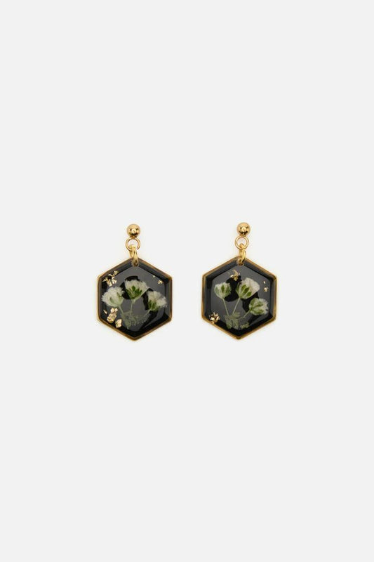 Image of Earrings. Productname: Hexagon Flower Earrings in Black colour by brand - Princess Highway