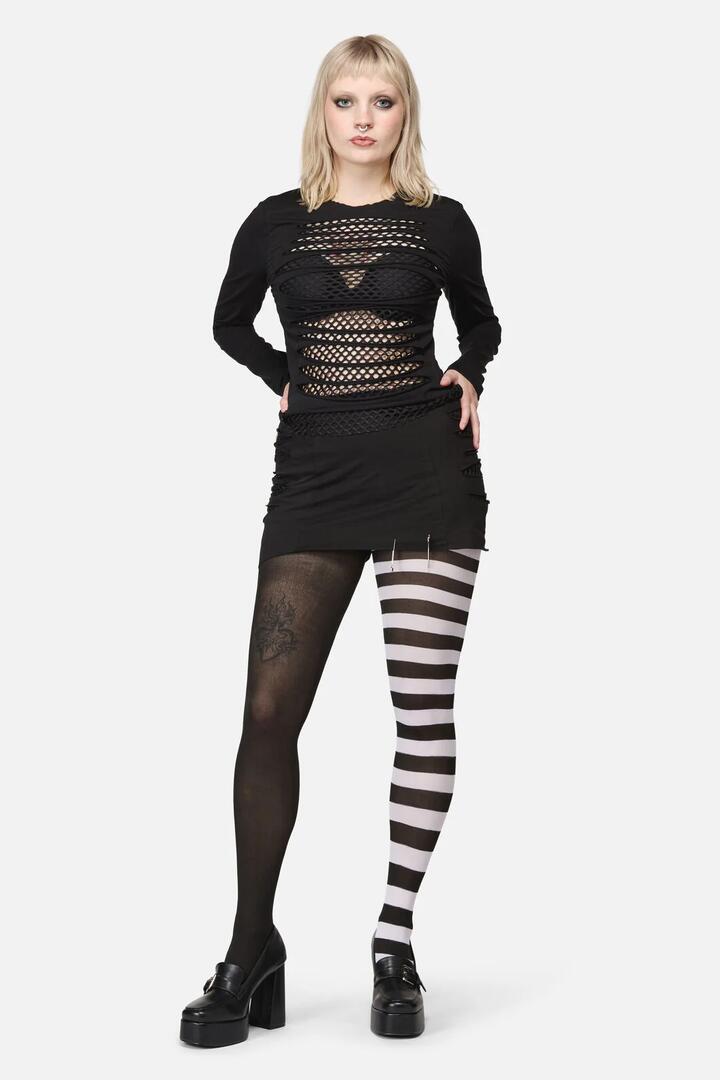 Image of Lingerie. Productname: Plain & Striped Tights in Black/White colour by brand - Dangerfield