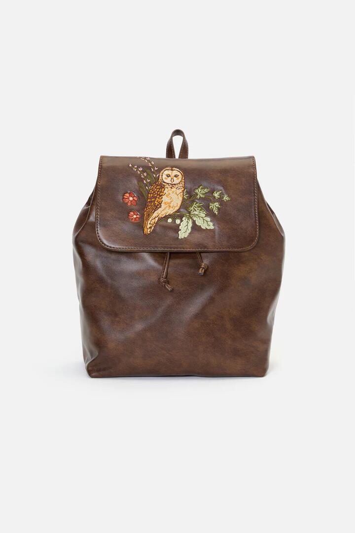 Image of Bags. Productname: Owl Embroidered Backpack in Chocolate colour by brand - Princess Highway