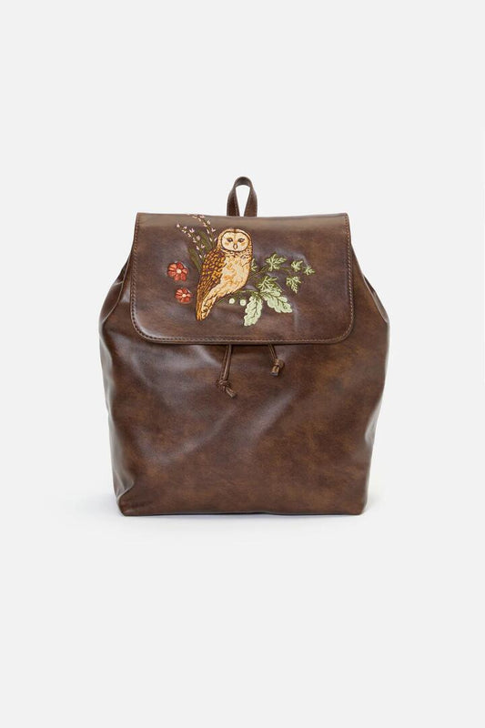 Image of Bags. Productname: Owl Embroidered Backpack in Chocolate colour by brand - Princess Highway