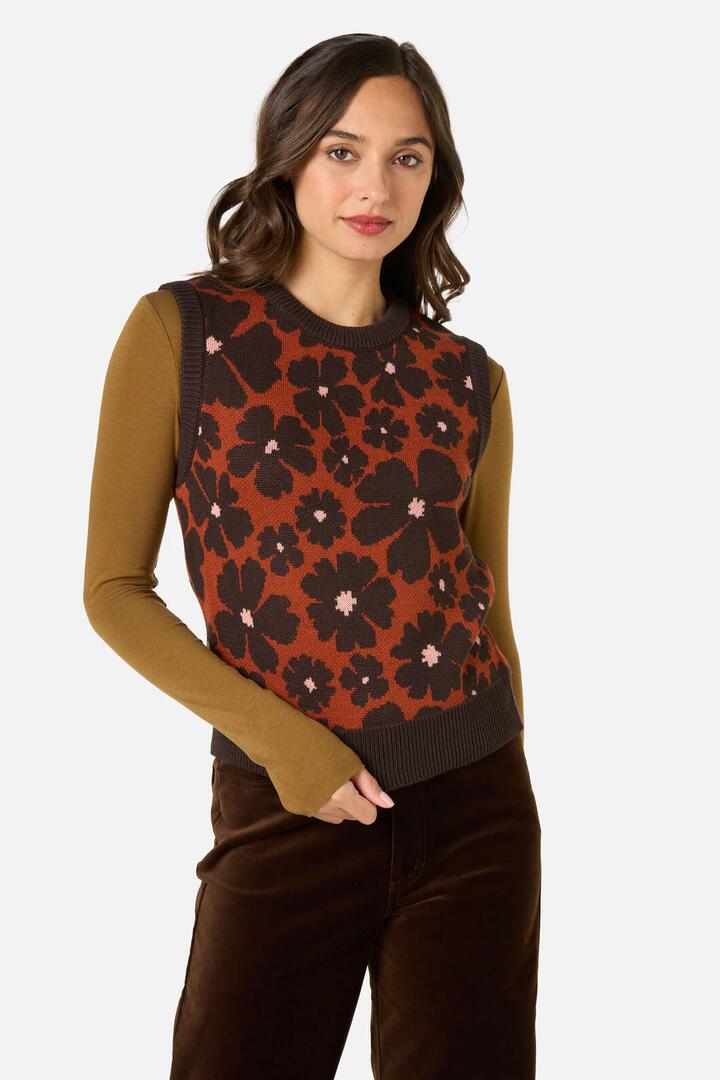 Image of Coats & Jackets. Productname: Donna Flower Knit Vest in Rust colour by brand - Princess Highway