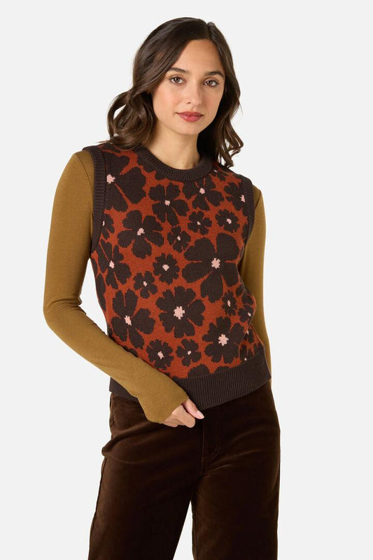 Image of Coats & Jackets. Productname: Donna Flower Knit Vest in Rust colour by brand - Princess Highway