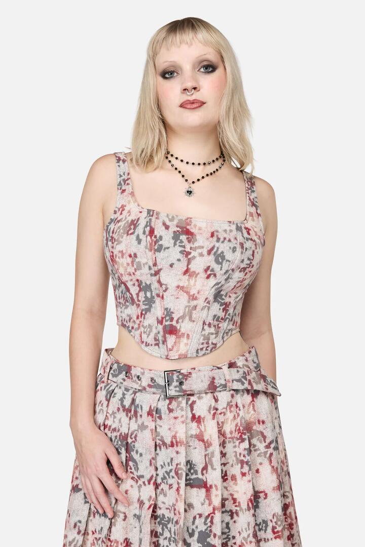 Image of a model wearing Tops. Productname: Lesions Tartan Goth Corset Top in Multi colour by brand - Black Friday