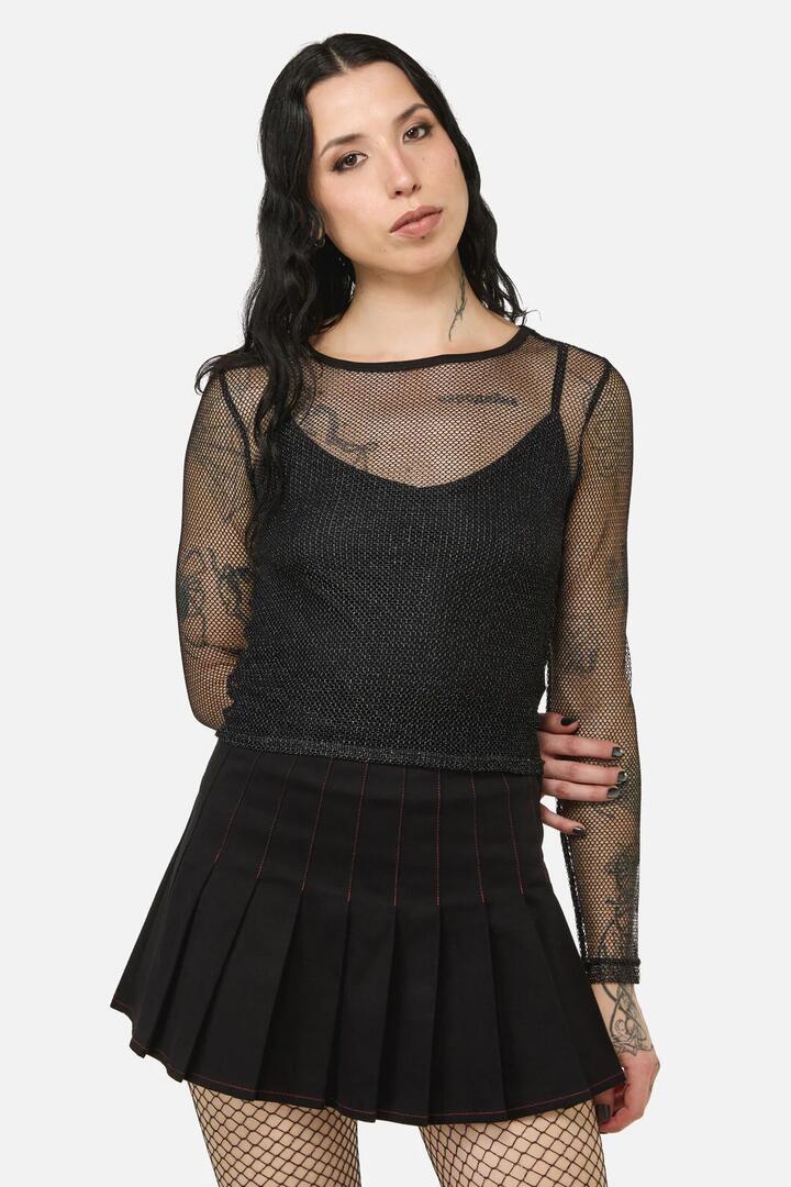 Image of a model wearing Tops. Productname: Opulent Mesh Top in Black colour by brand - Black Friday