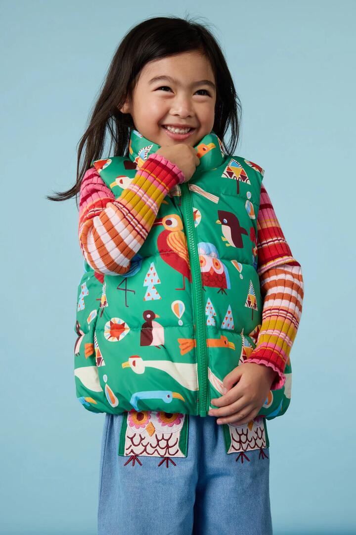 Image of Coats & Jackets. Product name - Funky Birds Kids Puffer Vest in Green colour by brand - Gorman