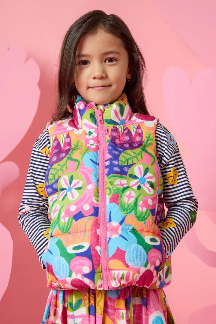 Image of Coats & Jackets. Product name - Bold Floral Kids Puffer Vest in Multi colour by brand - Gorman