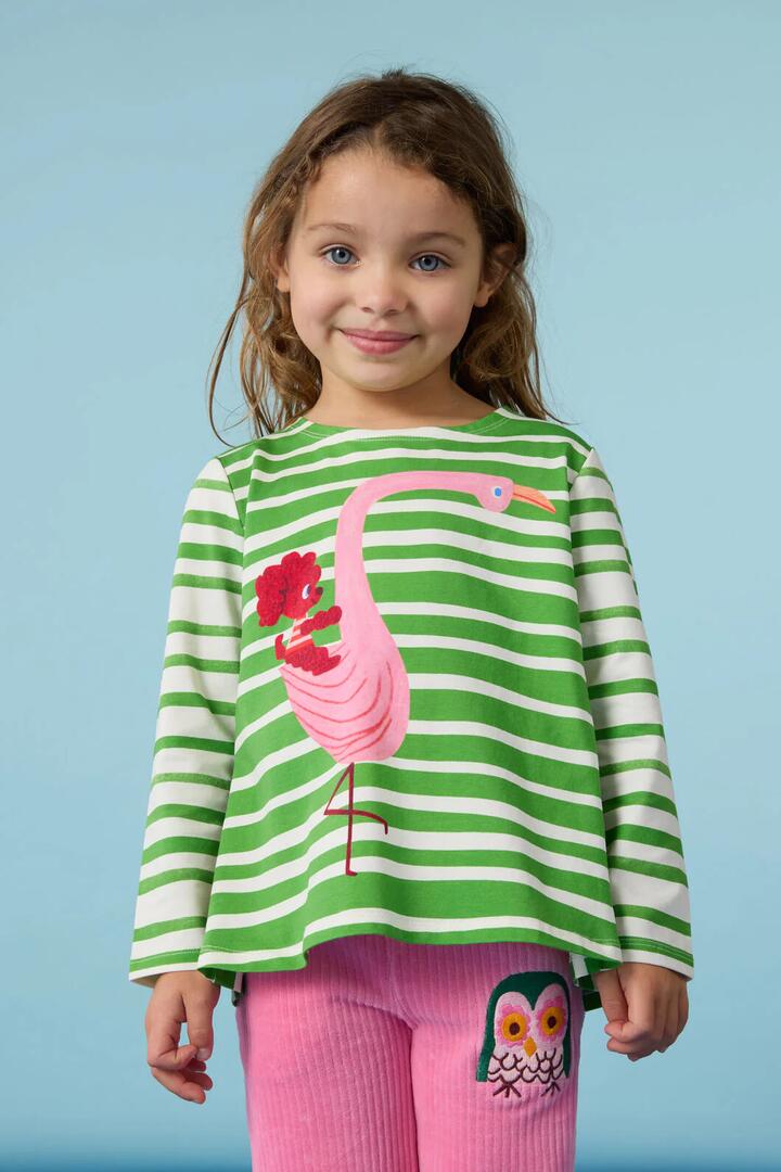 Image of a model wearing Tops. Product name - Funky Birds Kids Stripe Top in Multi colour by brand - Gorman